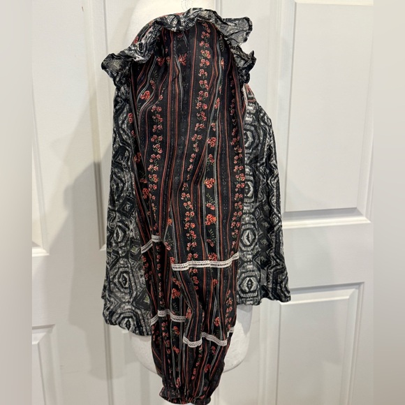 Free People Made In India Mixed Print Puff Sleeve Boho Blouse Size S Cotton - Picture 5 of 10
